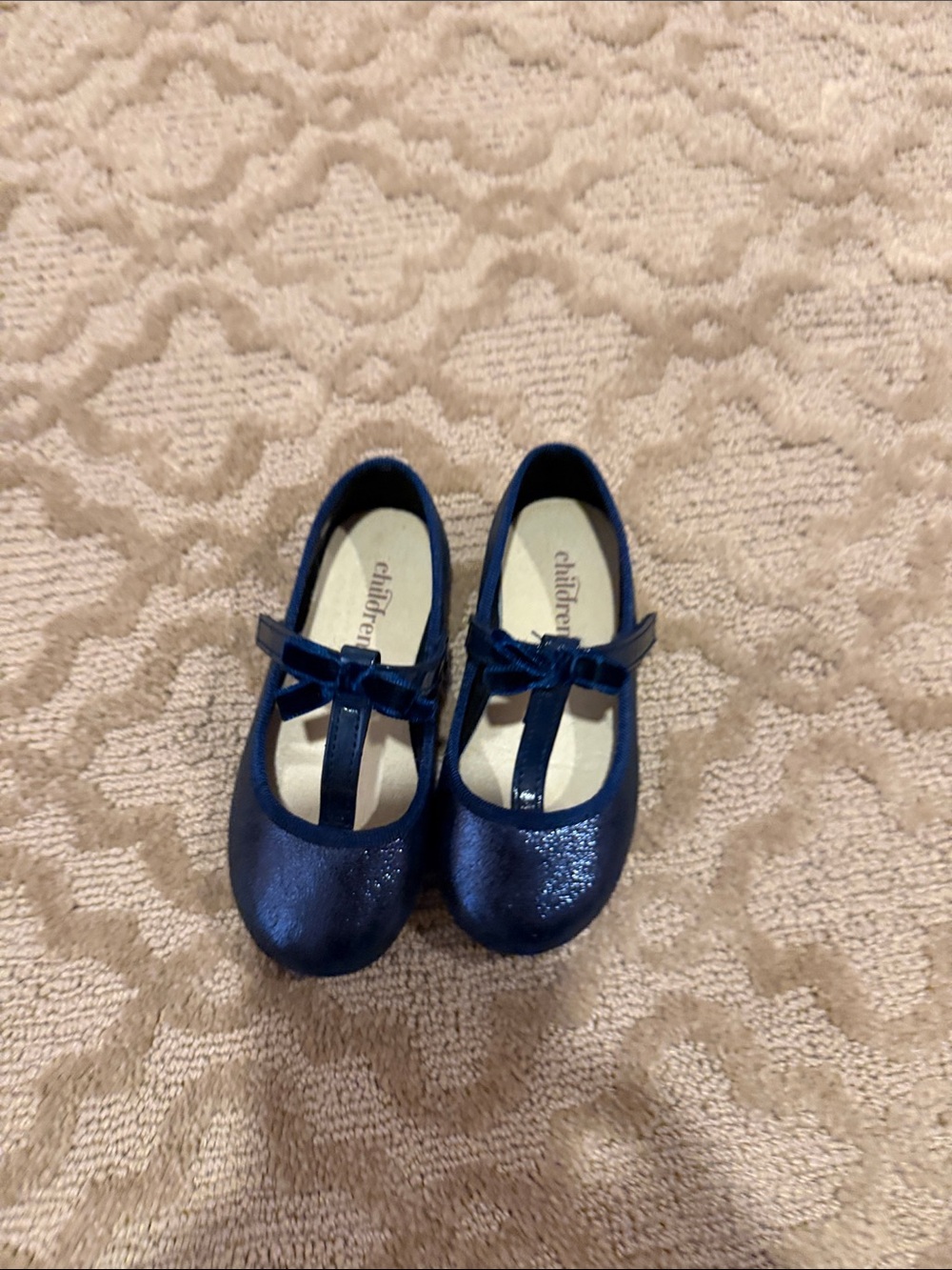 Children Chic Shimmery Navy Blue T-Strap Mary Jane Shoes.